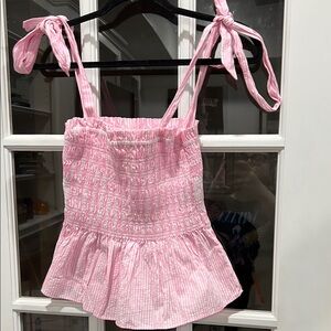 Lilly Pulitzer Pink Smocked Tie Front Blouse